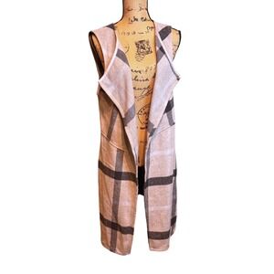 Favlux Fashion Grey Plaid Open Front Duster‎ Vest Sleeveless Longline Cardigan L
